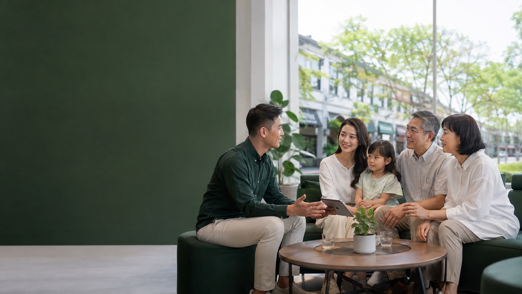 Insurance advisor speaking with a Malaysian family